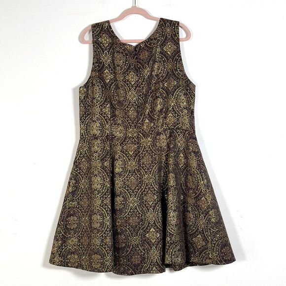 Nordstrom Jaime Arlo Sleeveless Mini Dress Womens Sz 22 Gold Purple Jacquared - Picture 4 of 12